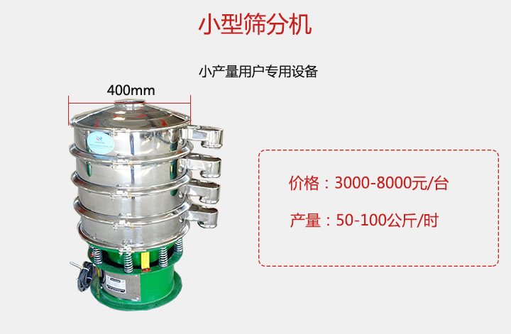 小型篩分機產量可達100公斤/時，價格3000元起。