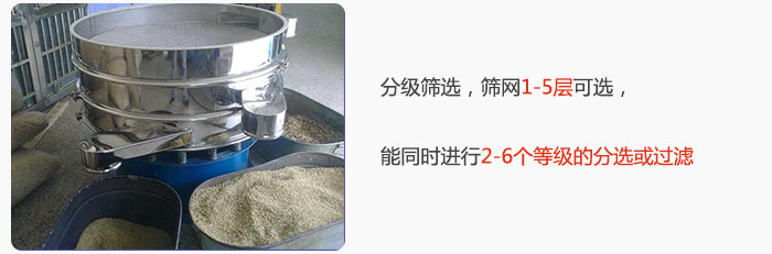 分級(jí)篩選，可篩1至5層篩網(wǎng)，能同時(shí)進(jìn)行2至6個(gè)等級(jí)的分選或過(guò)濾
